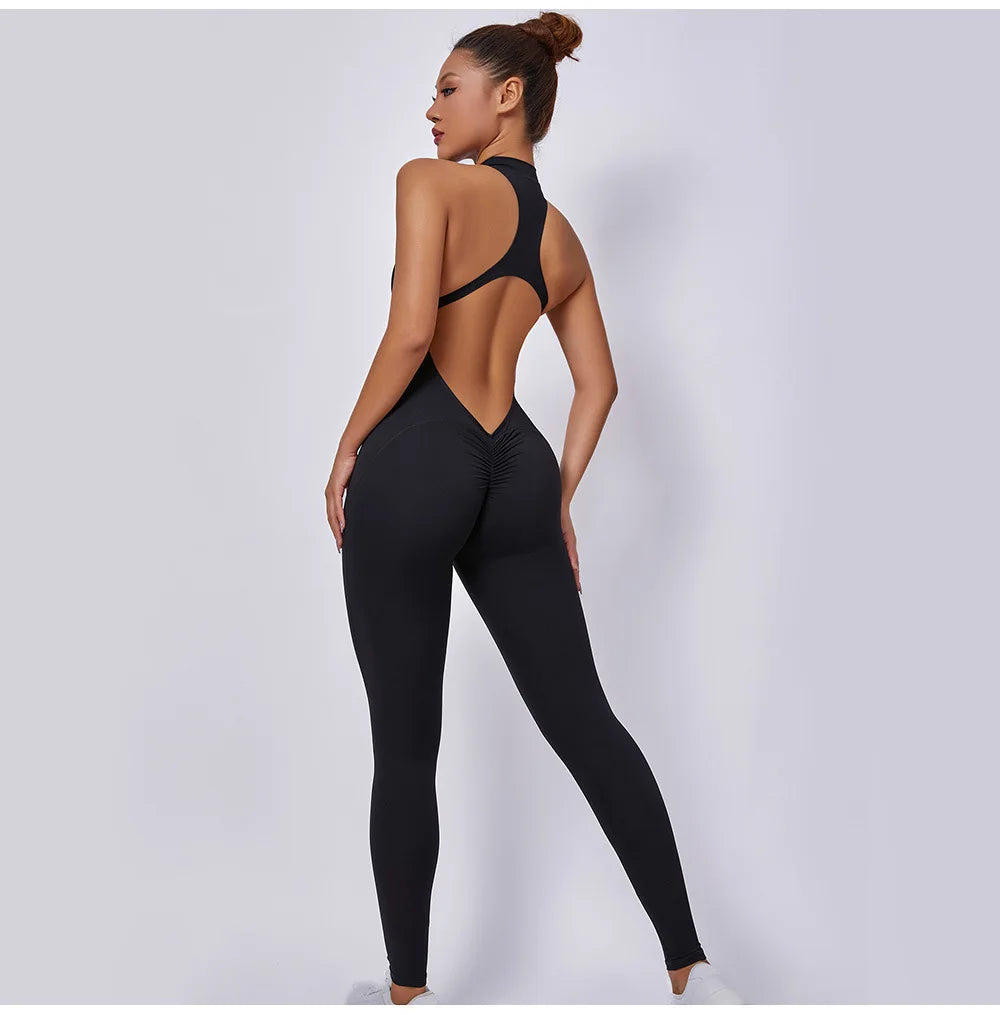 Women Sports Jumpsuit One-piece Suit Zipper Yoga Rompers Backless Sportswear Women Tracksuit Sleeveless Workout Bodysuits Female