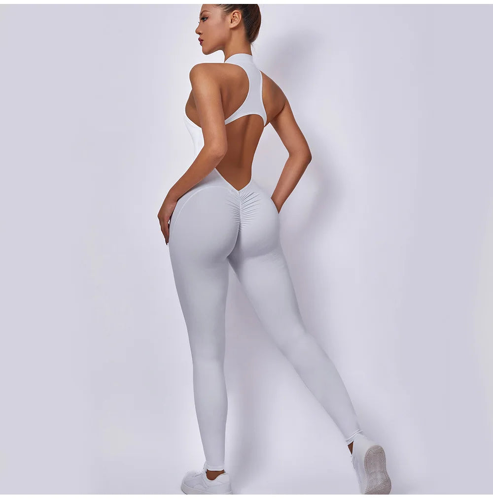 Women Sports Jumpsuit One-piece Suit Zipper Yoga Rompers Backless Sportswear Women Tracksuit Sleeveless Workout Bodysuits Female