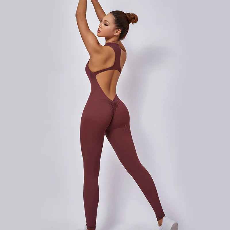 Women Sports Jumpsuit One-piece Suit Zipper Yoga Rompers Backless Sportswear Women Tracksuit Sleeveless Workout Bodysuits Female