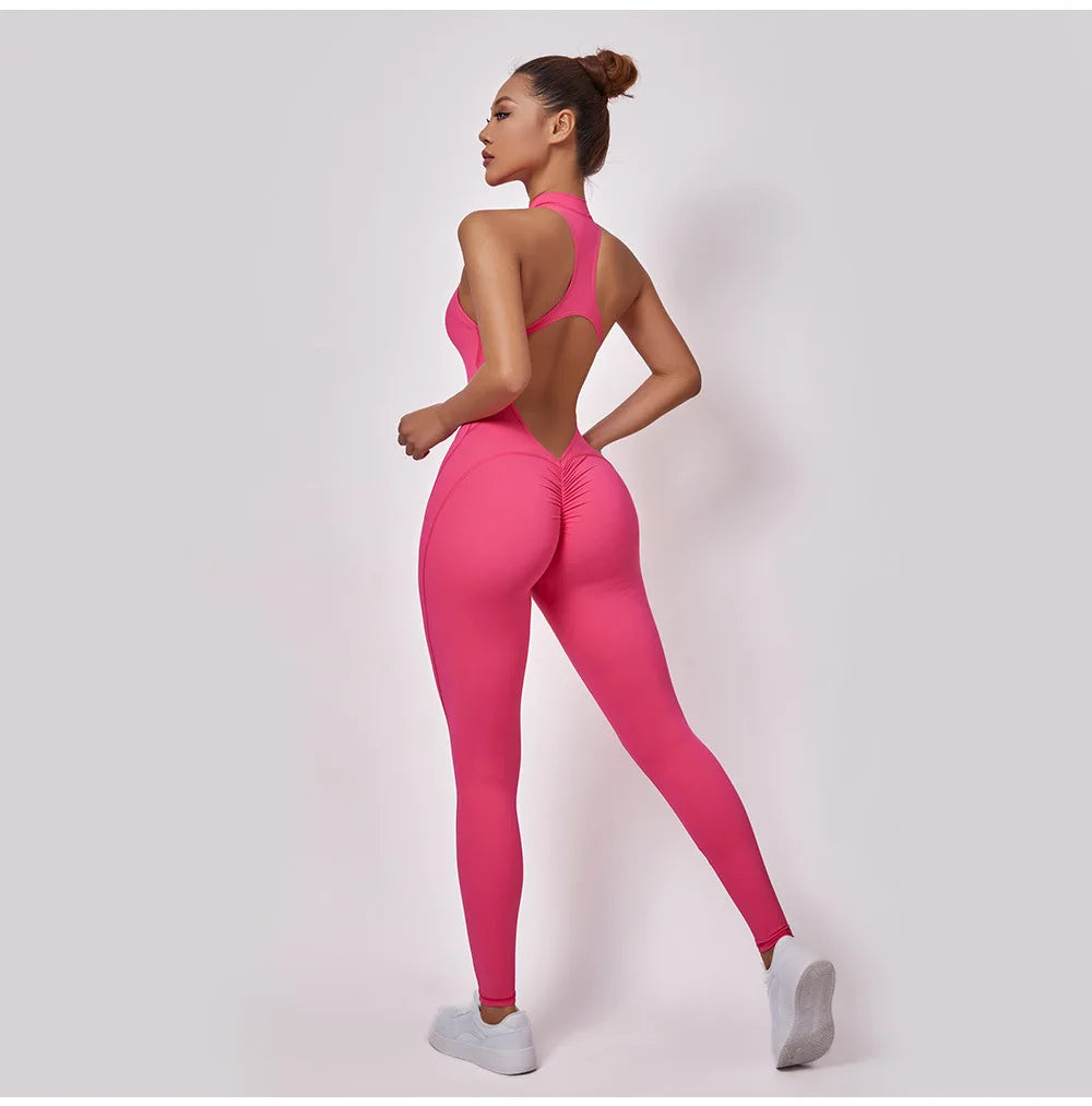 Women Sports Jumpsuit One-piece Suit Zipper Yoga Rompers Backless Sportswear Women Tracksuit Sleeveless Workout Bodysuits Female