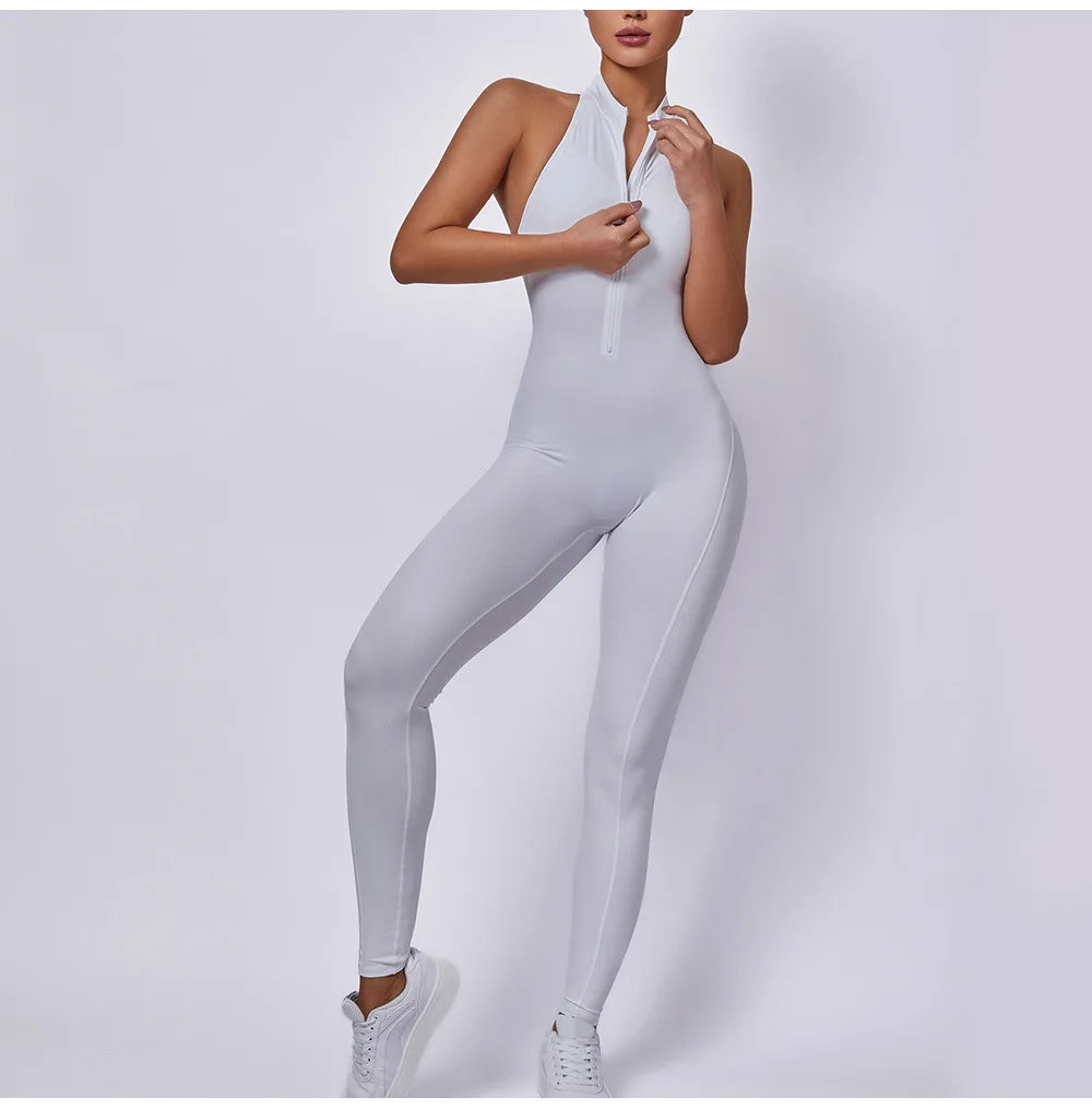 Women Sports Jumpsuit One-piece Suit Zipper Yoga Rompers Backless Sportswear Women Tracksuit Sleeveless Workout Bodysuits Female