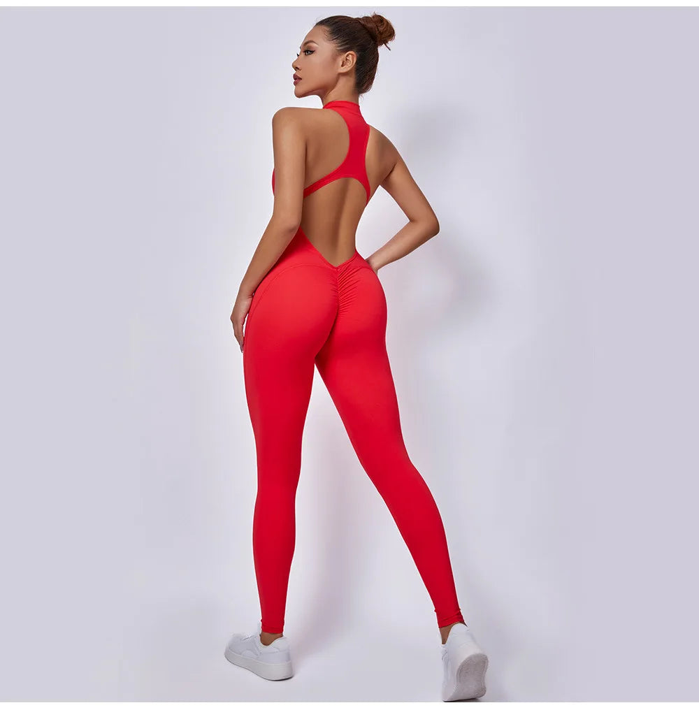 Women Sports Jumpsuit One-piece Suit Zipper Yoga Rompers Backless Sportswear Women Tracksuit Sleeveless Workout Bodysuits Female