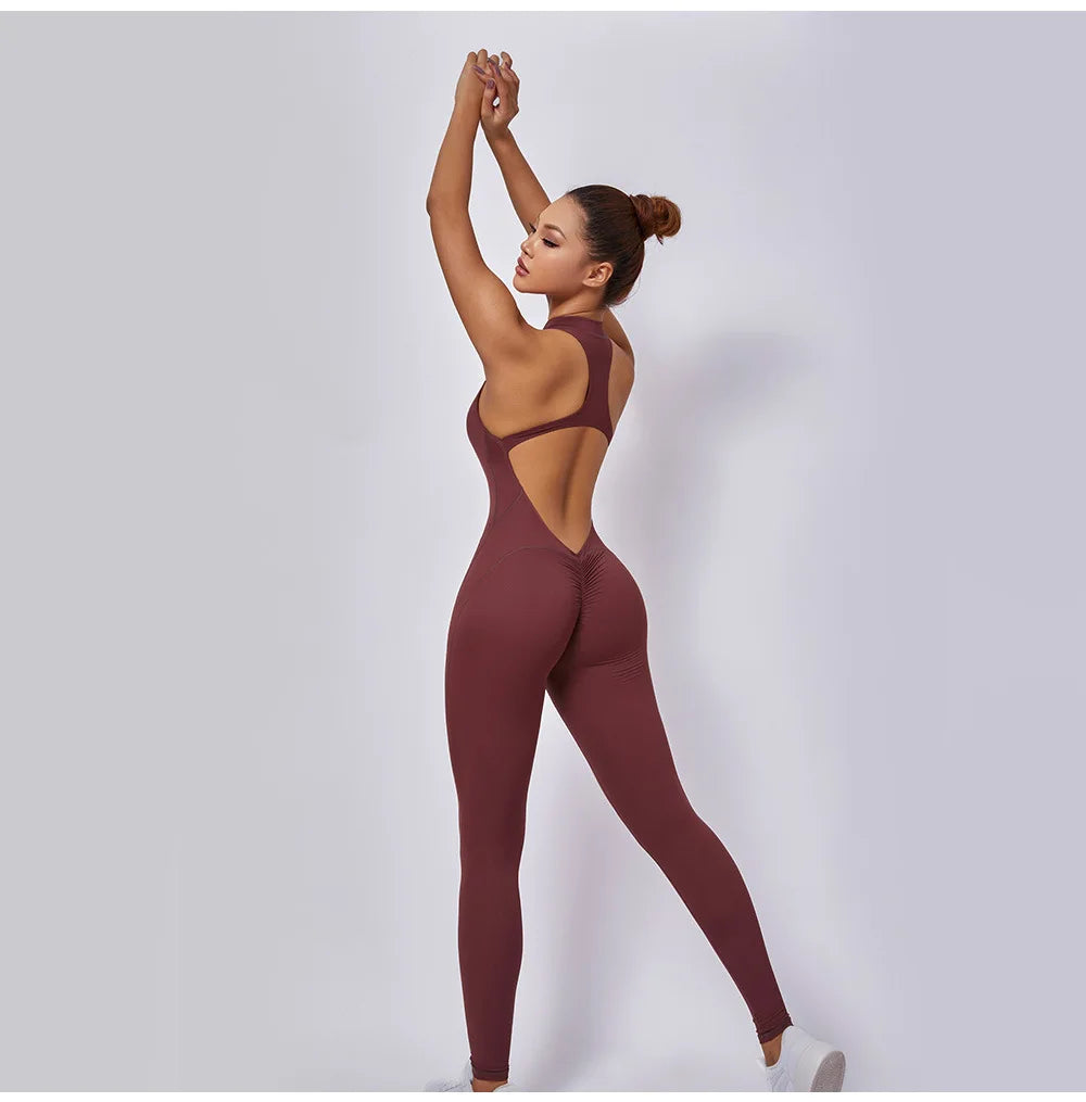 Women Sports Jumpsuit One-piece Suit Zipper Yoga Rompers Backless Sportswear Women Tracksuit Sleeveless Workout Bodysuits Female